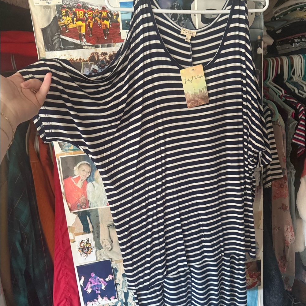 Lily White Navy and White Striped off shoulder top